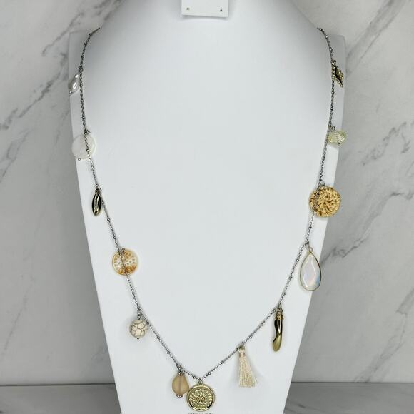 Chico's Silver Gold Beaded Charm Chain Link Necklace ✨ - Picture 1 of 9